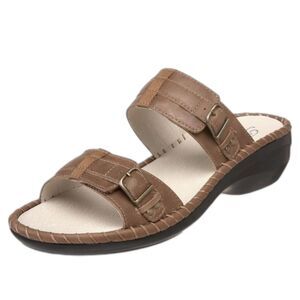Propet Kelowna Light Brown Leather Adjustable Comfort Slide Sandals Sz 9.5XX 4E